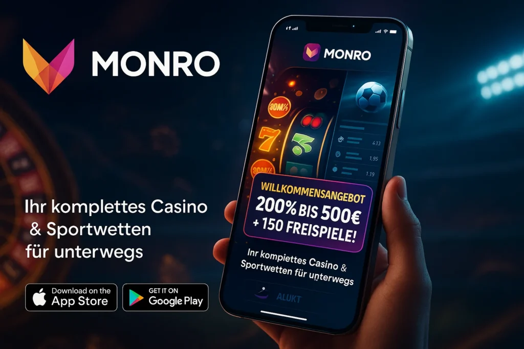 Monro Casino App auf Smartphone - Mobile Casino und Wetten
